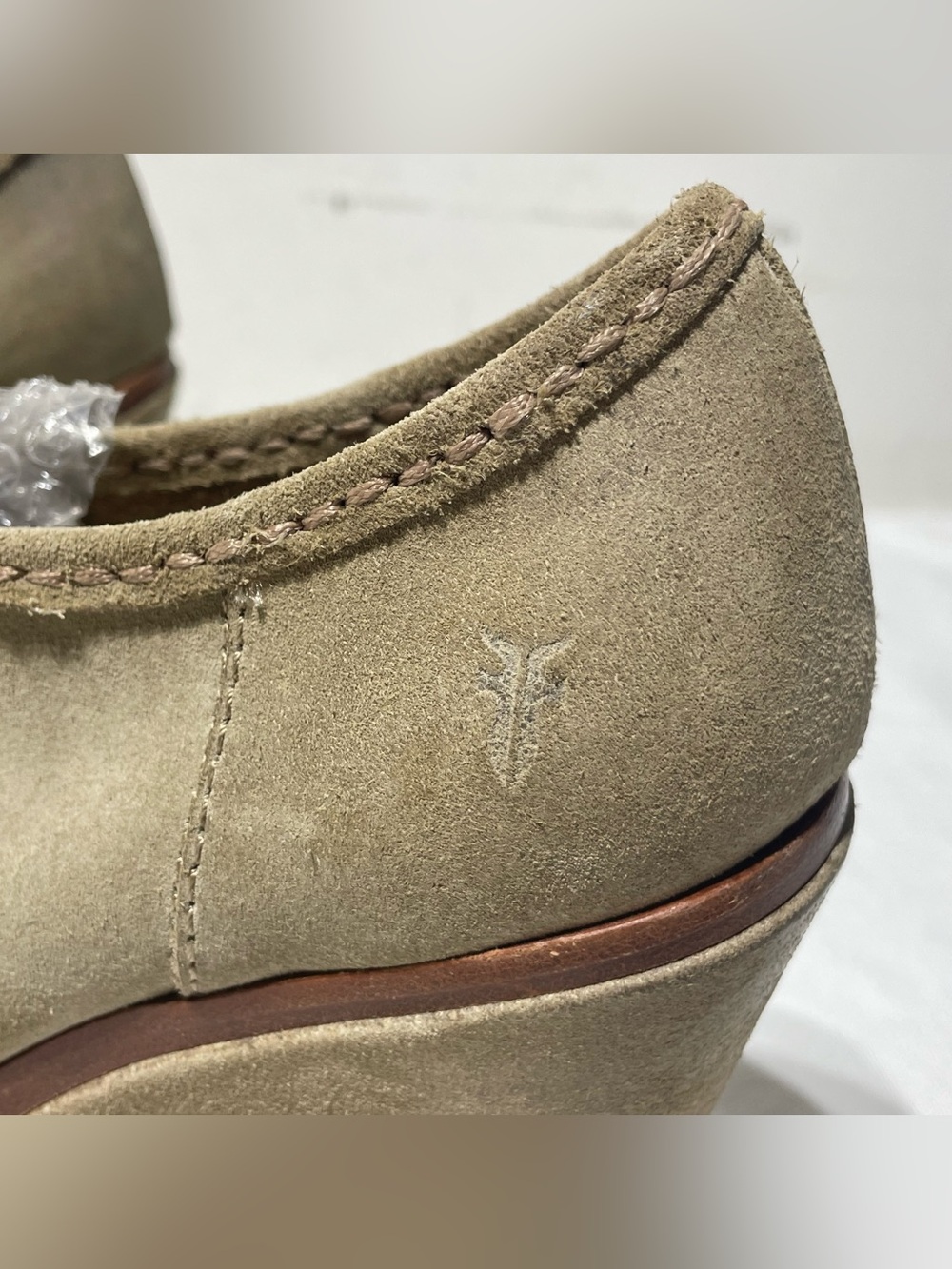 Frye Caroline Lace Low Wedge Shoes Womens 9M Taupe Beige Suede Leather - Picture 8 of 12